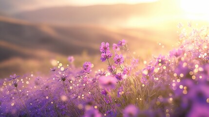 Beautiful purple flowers bloom in a sun-kissed meadow.