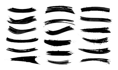 Curved Grunge Brush Stroke Ink Stain Isolated Vector Set