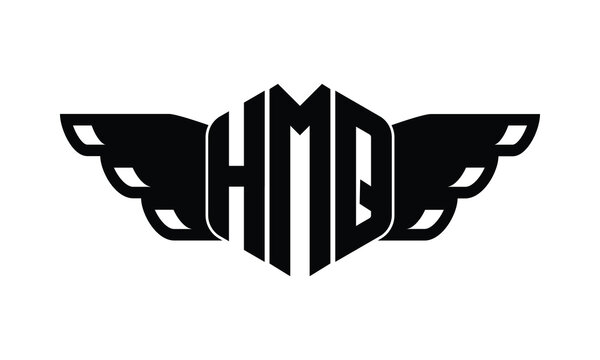 HMQ polygon wings logo design vector template.