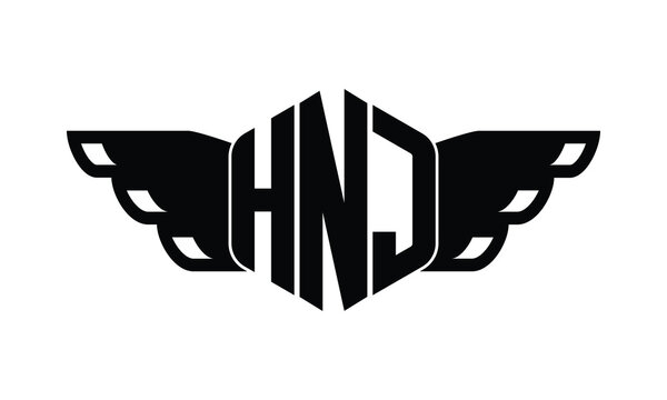 HNJ polygon wings logo design vector template.