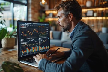 Executive analyzing digital financial charts