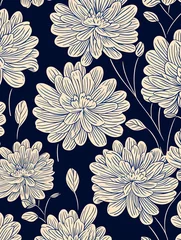 Fotobehang simple silver flower pattern, lino cut, hand drawn, fine art, line art © Celina