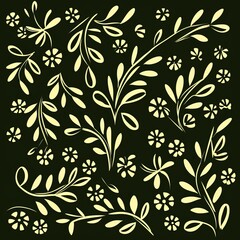 simple olive flower pattern, lino cut, hand drawn, fine art, line art