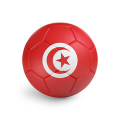 Soccer ball with Tunisia team flag, isolated on white background