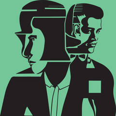 Vector art, collage of people in retro style in the style of old fashion