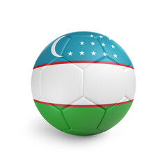 Soccer ball with Uzbekistan team flag, isolated on white background