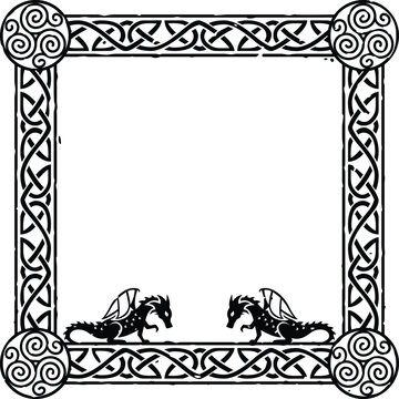 Square Celtic Border Frame - Triskele Spirals, Dragon