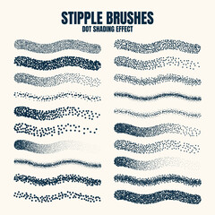 Stipple scatter brush, ink drawing and texturing. Fading gradient. Stippling, dotwork drawing, shading using dots. Halftone disintegration effect. White noise grainy texture. Vector illustration - obrazy, fototapety, plakaty