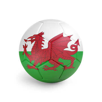 recommend clip art: Soccer ball with Wales team flag, isolated on white background
