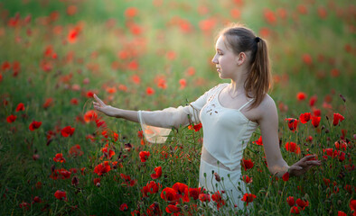 Lady Amidst Poppies: A Captivating Scene of Beauty and Grace