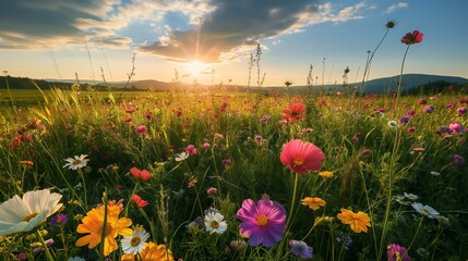 Image of a field with colorful and beautiful flowers.