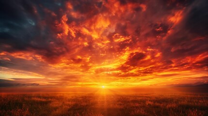 Naklejka na ściany i meble Image of a fiery sunset sky landscape.