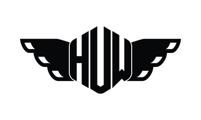 HUW polygon wings logo design vector template.