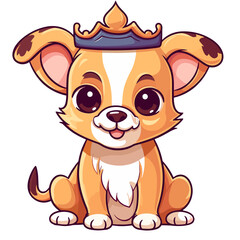 A cartoon dog with a crown on its head is sitting on a white background