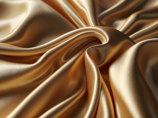 Smooth, elegant, wavy golden silk or satin luxury cloth,