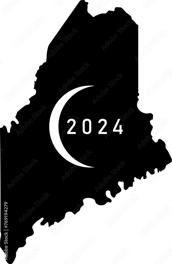 Wall mural Solar Eclipse Maine 2024 Graphic Design with White Eclipse and Year