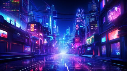 サイバーパンクな夜の都市,Generative AI AI画像 - obrazy, fototapety, plakaty