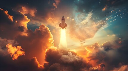 Businessman Soaring to New Heights: Conquering the Aerospace Industry with Success - obrazy, fototapety, plakaty