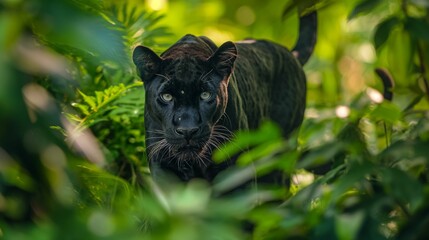 Naklejka na ściany i meble Image of a panther in its natural jungle habitat.