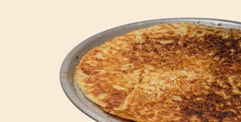 A tray of traditional pastry cooked in Konya, Turkey (Su Boregi). A unique option of world cultural cuisine.