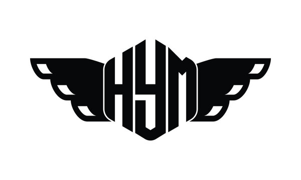 HYM polygon wings logo design vector template.