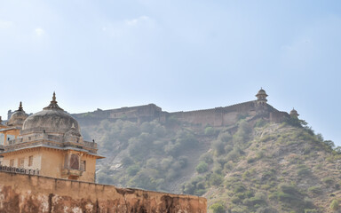 Internal facades with arches of Amber Fort, tourist destination in Jaipur