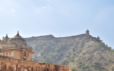 Fototapeta premium Internal facades with arches of Amber Fort, tourist destination in Jaipur