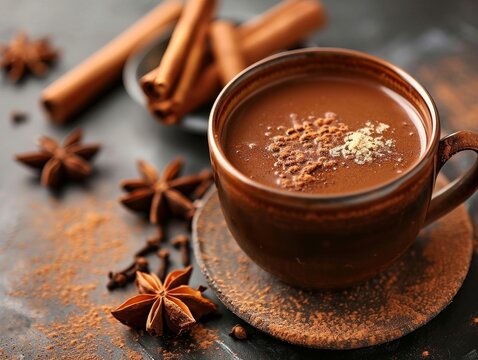 Warm Spiced Hot Chocolate in a Rustic Mug