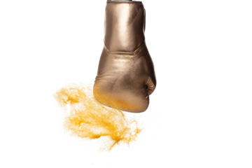 Boxing punch through Sand, concept of competition challenge of leader business man or teamwork, winning leadership strategic plan and risk management team player