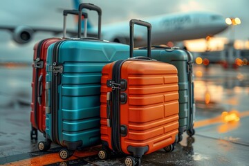 Adventure Ready: Suitcases staged near planes, anticipation for takeoff.