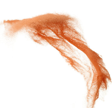 Sand Storm desert with wind blow spin swirl around. Brick red sand tornado storm with high wind. Fine Sand circle around, White background Isolated throwing particle element object