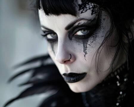 Gothic woman with dramatic makeup and dark attire