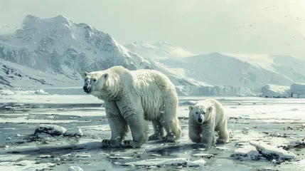 Foto op Plexiglas Two polar bears in the snow, part of the natural landscape © Yuchen
