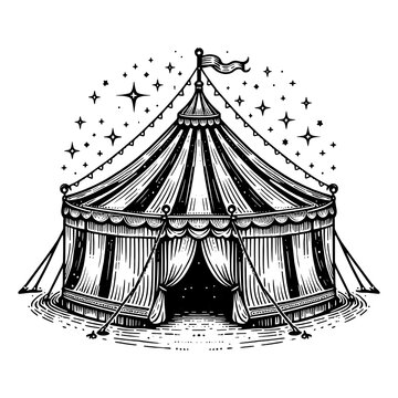 recommend clip art: circus tent engraving line art PNG illustration with transparent background