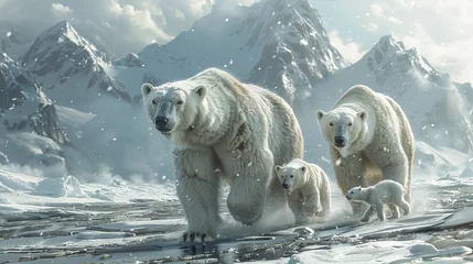 Fototapete Polar bear family in snowy landscape, carnivores roaming © Yuchen
