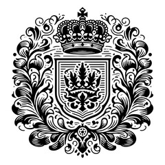 Vintage Heraldic Crest Crown Flourishes PNG illustration with transparent background