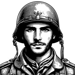  Soldier Portrait engraving PNG illustration with transparent background - obrazy, fototapety, plakaty