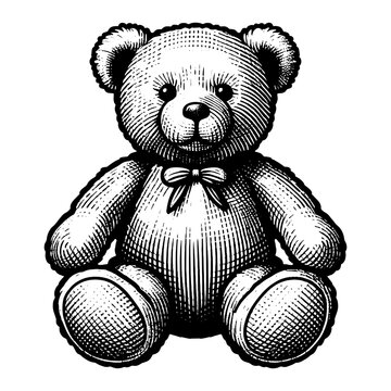 Classic Teddy Bear engraving PNG illustration with transparent background