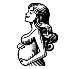 Serene happy Pregnant Woman sketch PNG illustration with transparent background