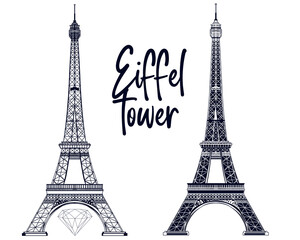 Fashion vector illustration hand drawn Eiffel tower