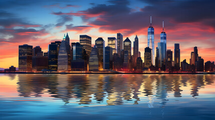 Manhattan Skyline at Dusk: A Harmonious Blend of Nature and Urban Architecture