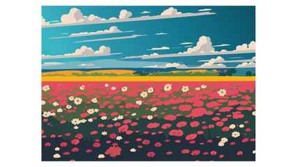 Landscape of blooming field.