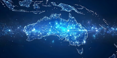 Australias digital map showing global network connectivity. Concept Digital Maps, Global Connectivity, Australia, Network Infrastructure, Geographic Data