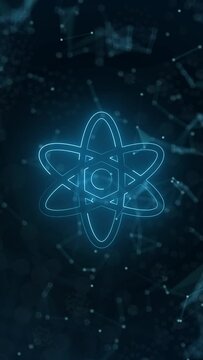 Scientific atom molecule icon animation with neon effect strokes and futuristic cyber technology background