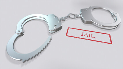 Jail Word and Handcuffs 3D Illustration