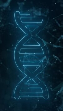 DNA icon with neon effect strokes and futuristic cyber technology background