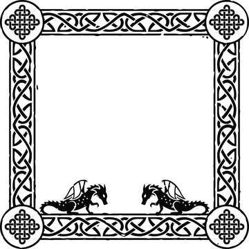 Square Celtic Border Frame - Diamond Knot, Dragon