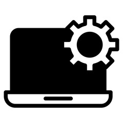 Technical support icon. Computer service. Gears screen laptop.