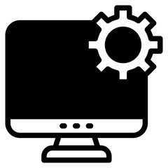 Technical support icon. Computer service. Gears screen laptop.