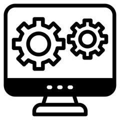 Technical support icon. Computer service. Gears screen laptop.